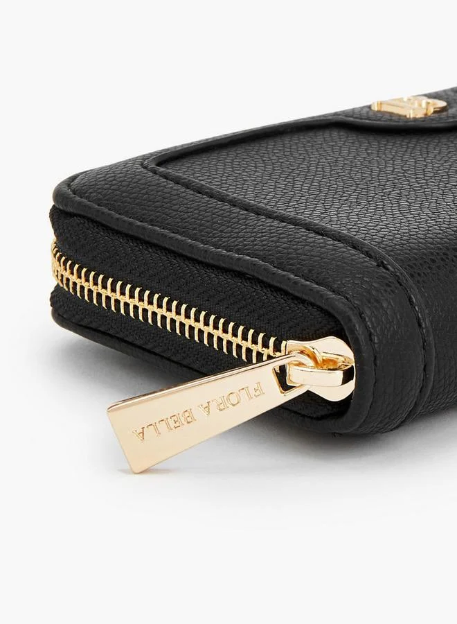 Flora Bella By Shoexpress BLACK Textured Wallet With Zip Closure for Women | Best Price UAE